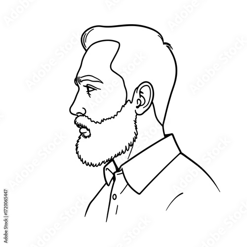 Line drawing of man with beard in profile view  