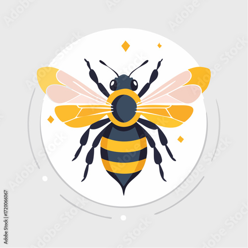 Graphic Illustration of a Bee with Yellow and Black Stripes on a White Background
