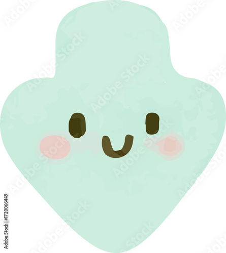 A cute, light blue, cartoon-like ghost with rosy cheeks and a smiling face.