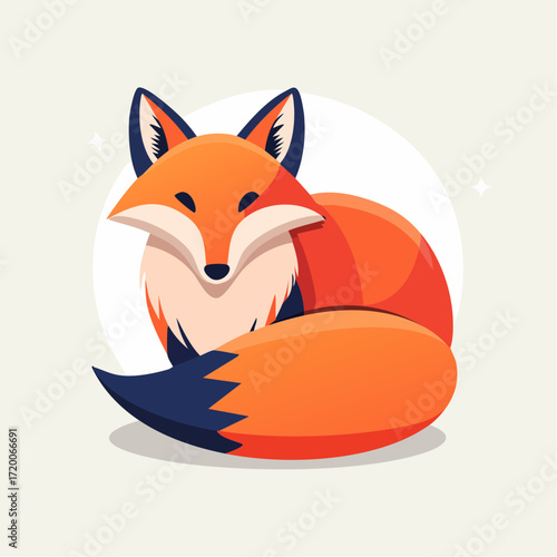 Charming illustration of a sleeping or resting fox, featuring a playful and friendly cartoon design with vibrant orange fur and a fluffy tail, perfect for nature and animal themes and projects