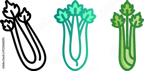  Celery Illustrations in Varying Styles from Black Outline to Colored