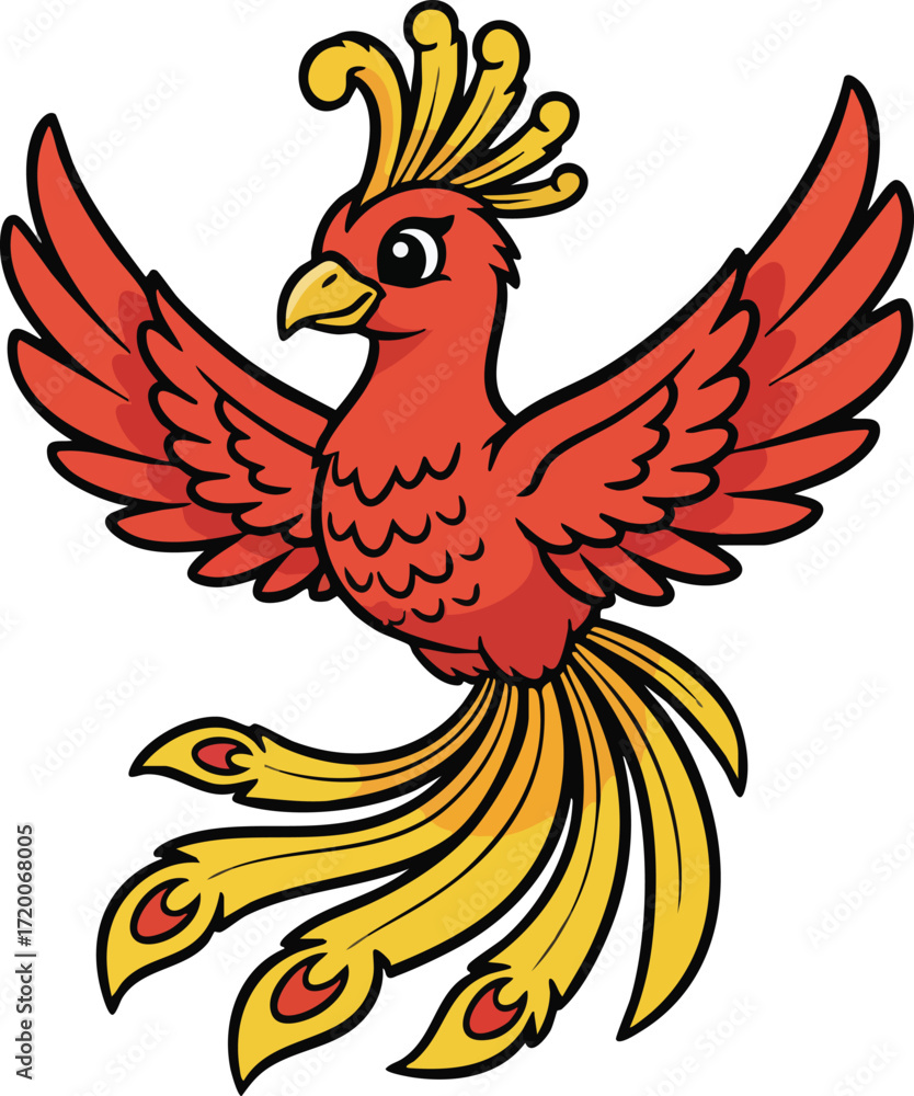 Obraz premium Phoenix Houou Japanese Mythical Bird Vector Illustration