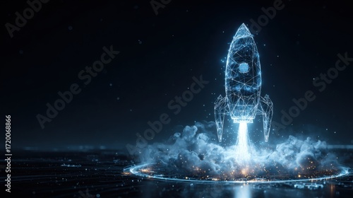 Fototapeta Naklejka Na Ścianę i Meble -  glowing rocket launching into space