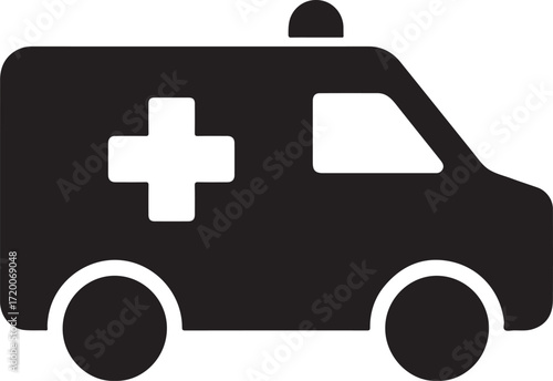 Black Silhouette Icon of an Ambulance with a White Medical Cross emergency vehicle