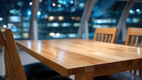 Wallpaper Mural Empty table and chairs create a cozy setting, illuminated by softly blurred lights in the nighttime ambiance of an outdoor area Torontodigital.ca