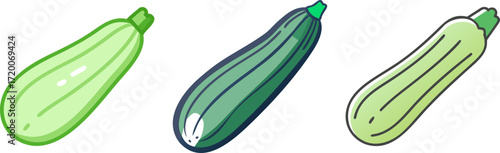 Stylized zucchinis, showcasing different shading and outlining techniques in digital art