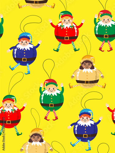 christmas elves decorating festive seamless pattern winter holidays gifts and greeting card designs cute elf poster
