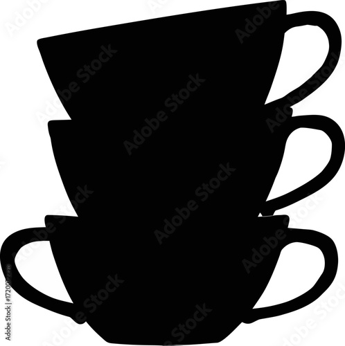 Silhouette of Stacked Clay Cups for Tea, Traditional Earthenware Vector, Minimal Rustic Drink Illustration, Isolated Design