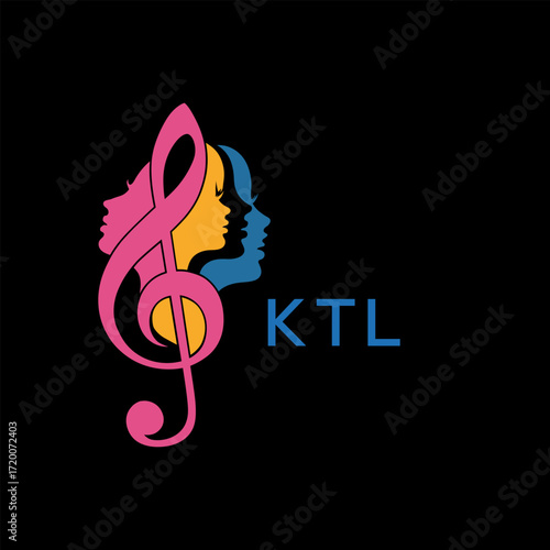 "Colorful Female Silhouettes with Treble Clef Music Symbol on Black Background – KTL Later Logo, Empowerment, Diversity & Art Concept"
