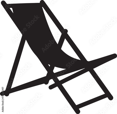 Black silhouette of a folded deck chair on a white background lounge chair beach chair