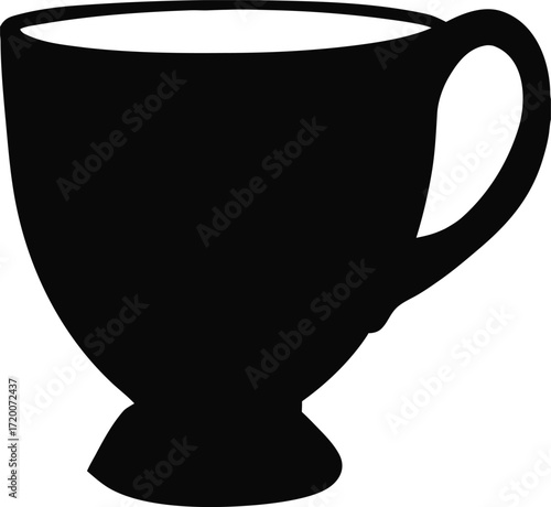 Black Silhouette of Small Earthen Tea Cup, Traditional Clay Beverage Vector, Minimal Rustic Drink Illustration, Isolated Design