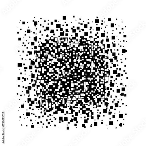Dense arrangement of black squares creating a textured pattern on a white background forming a square shape