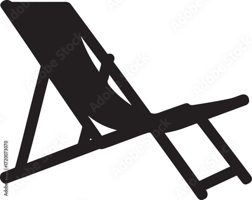 Black silhouette of a folded lounge chair on white background Keywords: lounge chair, deck chair, beach