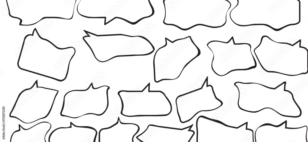 Obraz premium A seamless white background is filled with speech bubbles, featuring a clean and minimal design with flowing, irregular black outlines that create a modern and communicative pattern