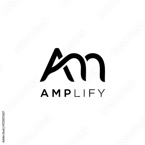 Amplify logo modern minimalist black and white vector design for branding and marketing materials
