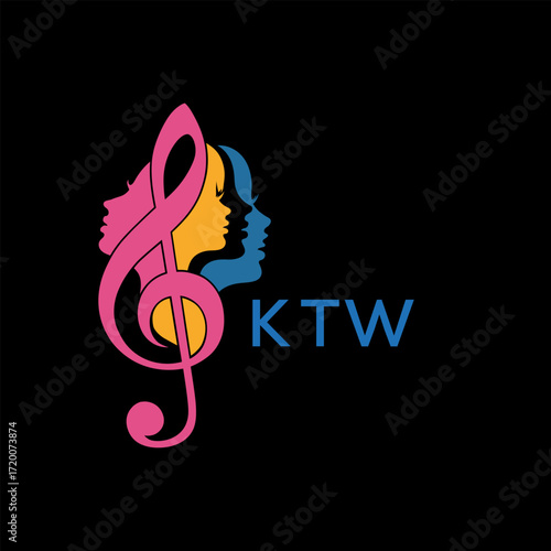 "Colorful Female Silhouettes with Treble Clef Music Symbol on Black Background – KTW Later Logo, Empowerment, Diversity & Art Concept"
