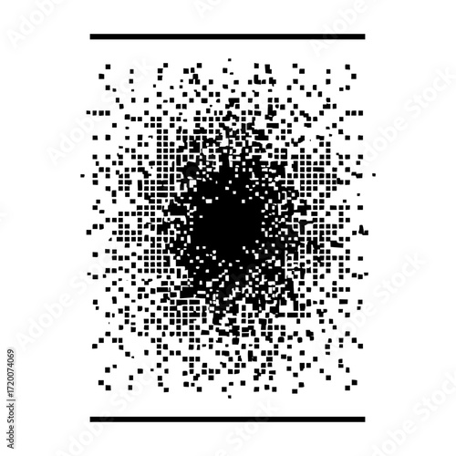 Black and white pixelated gradient with two horizontal lines at the top and bottom of the image frame