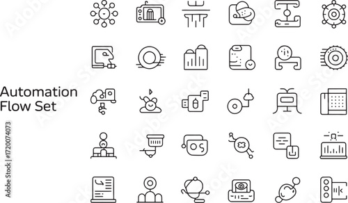 Automation flow icon set for process design and workflow visualization
