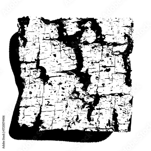 Close up of a black and white textured cork surface with heavy contrast and abstract shapes visible