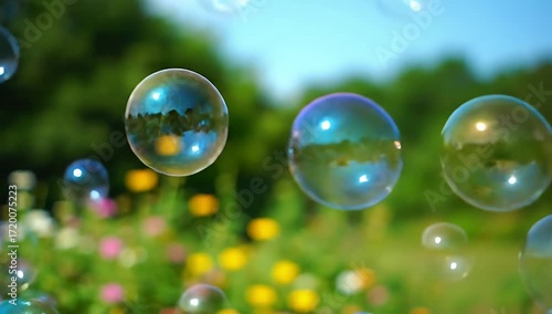 Wallpaper Mural A Cascade of Shimmering Soap Bubbles Drifting Peacefully in a Sunlit Garden Paradise Torontodigital.ca