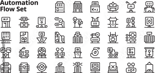 Automation flow icon set bundle line art graphics for process management
