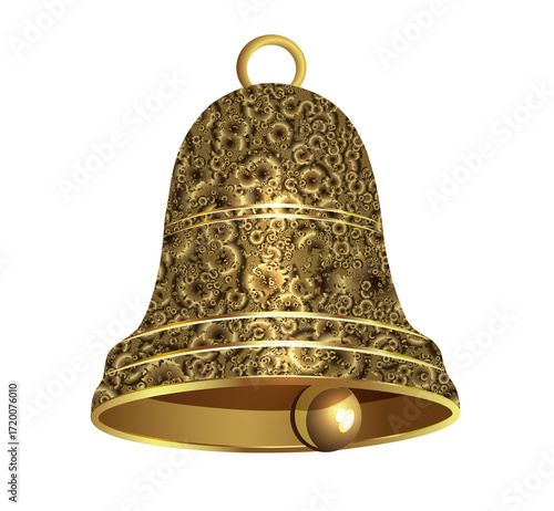 Merry Christmas. Exquisite golden sparkling bell.