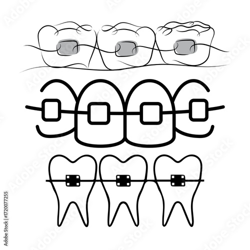 Dental Instruments Line Icon – Professional Dentist Tools Vector Illustration