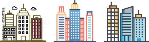 Sets of buildings, representing urban landscape and architectural diversity