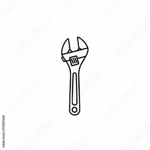Adjustable wrench in minimalist style on white background  