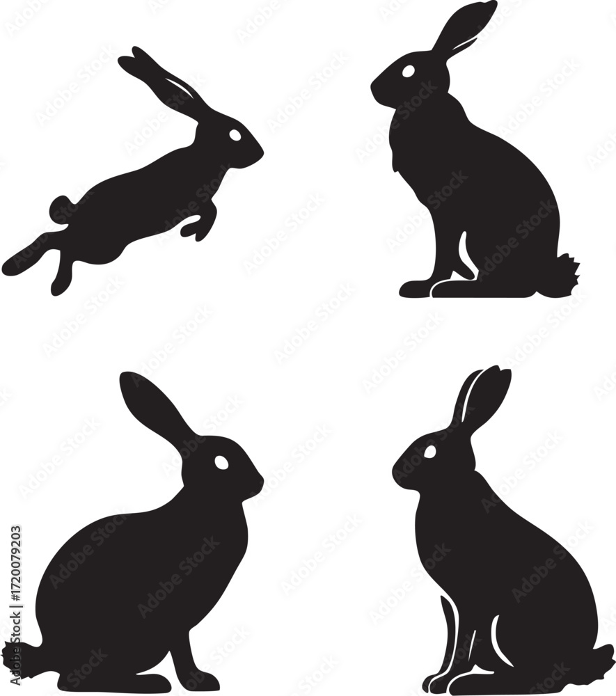 Fototapeta premium Set of four rabbit and hare silhouettes in different poses.