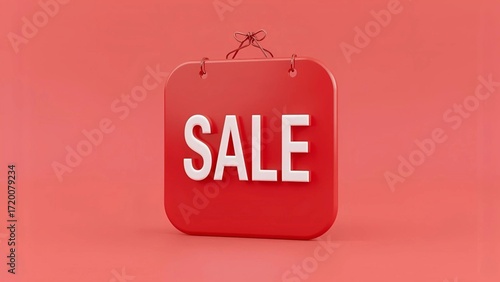 Red Sale Tag 3D Rendering on Minimal Background | Shopping and Discount Promotion