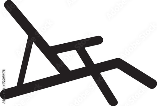 Minimalist deck chair icon on white background Keywords: deck chair, lounge chair, beach chair, sun lounger