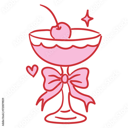 Wallpaper Mural Red Outlined Coup cocktail glass with ribbon and cherry set Pink Filled Line Art Illustration for Bachelorette Party Coquette Style Celebration Party Invitations Greeting Cards and Festive Decoration  Torontodigital.ca
