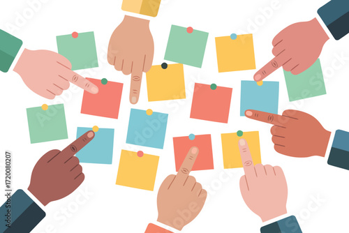 Team Collaboration Brainstorming with Colorful Sticky Notes