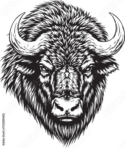 Strong Bison Head - Majestic Buffalo Mascot or Emblem

