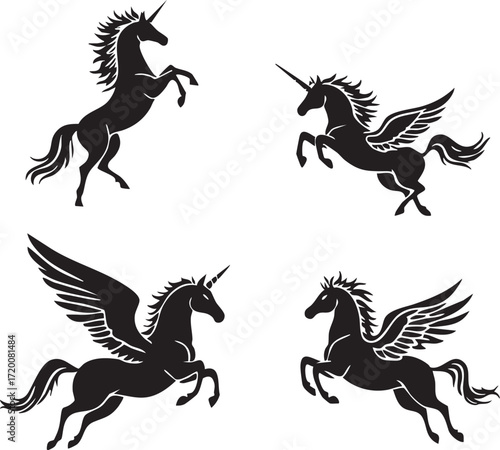 Mystical Unicorn and Pegasus Set - Fantasy Creature Silhouettes

