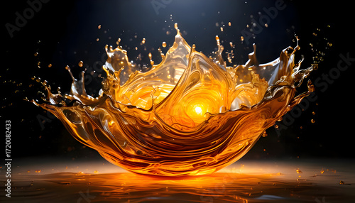 Create a whimsical 3D illustration of a hovering glazed porcelain golden neon glow light on digital art concept, Generative AI.