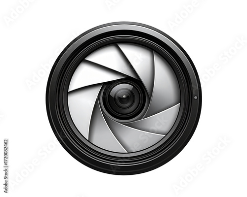 A clean minimalist photography logo featuring a circular camera lens icon with subtle