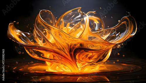 Create a whimsical 3D illustration of a hovering glazed porcelain golden neon glow light on digital art concept, Generative AI.