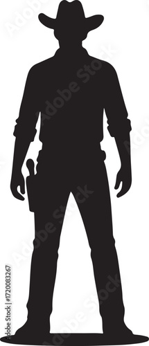 Silhouette of a cowboy with hands down and a gun holster western
