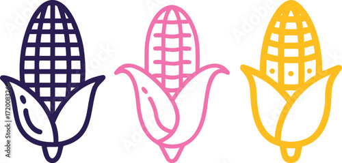 Illustrated colorful corn cob outlines healthy eating, plantbased diets, and seasonal harvest.