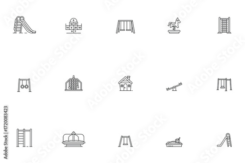 Playground Equipment Line Icons Set, Park and Recreation Outline Symbols, Kids Play Area Vector Illustration