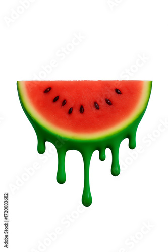 Watermelon Slice with Dripping Green Glaze Against Black Background fruit isolated on a transparent background