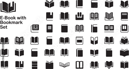 Ebook and bookmark icon set collection digital reading symbols