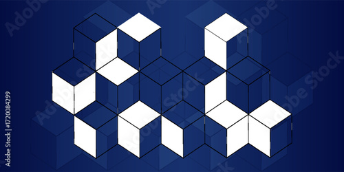 Blue pastel medical and tech background with hexagon pattern and bright sparkles. Realistic vector abstract bg with honeycomb geometric cell texture for medicine and science technology design.