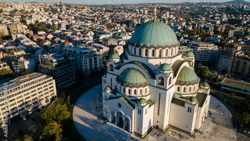 фотографія Aerial view of Temple of Saint Sava on Vračar hill Belgrade sunset