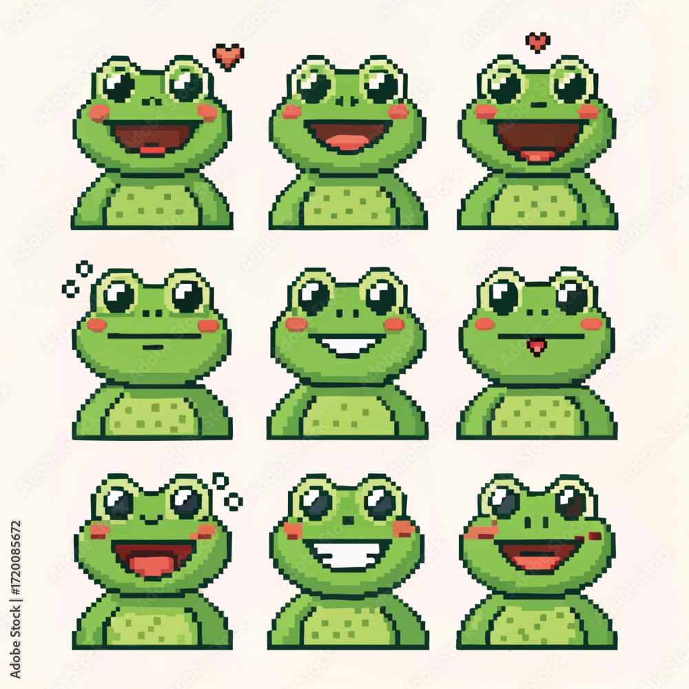 Obraz premium Pixel Art Emoji Pack – Retro 8-Bit Style Vector Icons Collection