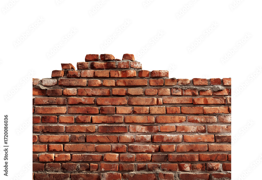 Obraz premium Realistic long brick wall isolated on White or transparent background Cutout PNG