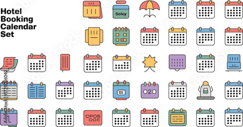 hotel booking calendar Colorful icon bundle set for travel and accommodation planning