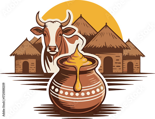Traditional ghee production in a rural Asian village